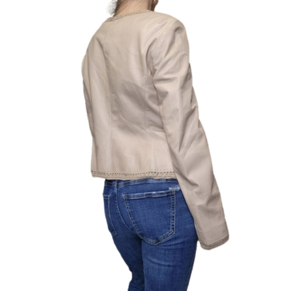 Leather Jacket Crochet BOHO V-neckline long sleeve SIZE M NINE WEST - Picture 2 of 16